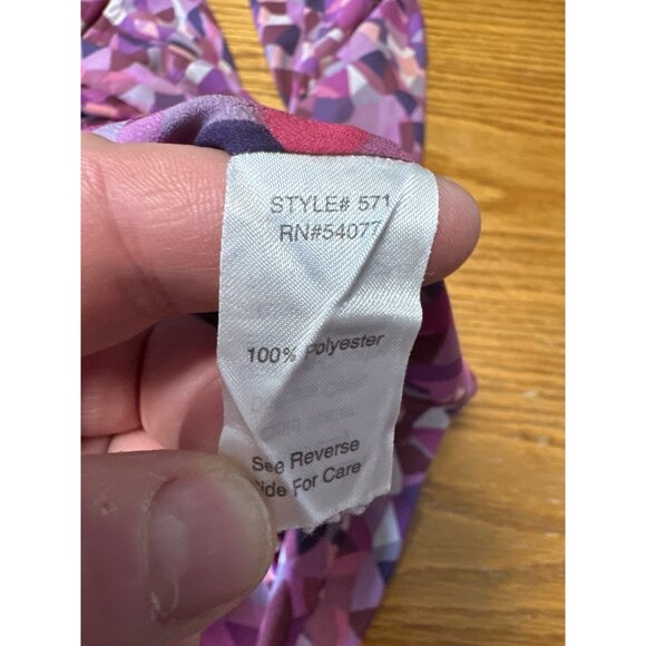 Cabi Pink & Purple Geometric Print Long Sleeve Blouse With Keyhole Tie Back Sz M - Picture 8 of 10